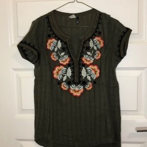 Anthropologie Short Sleeved Top with Embroidery